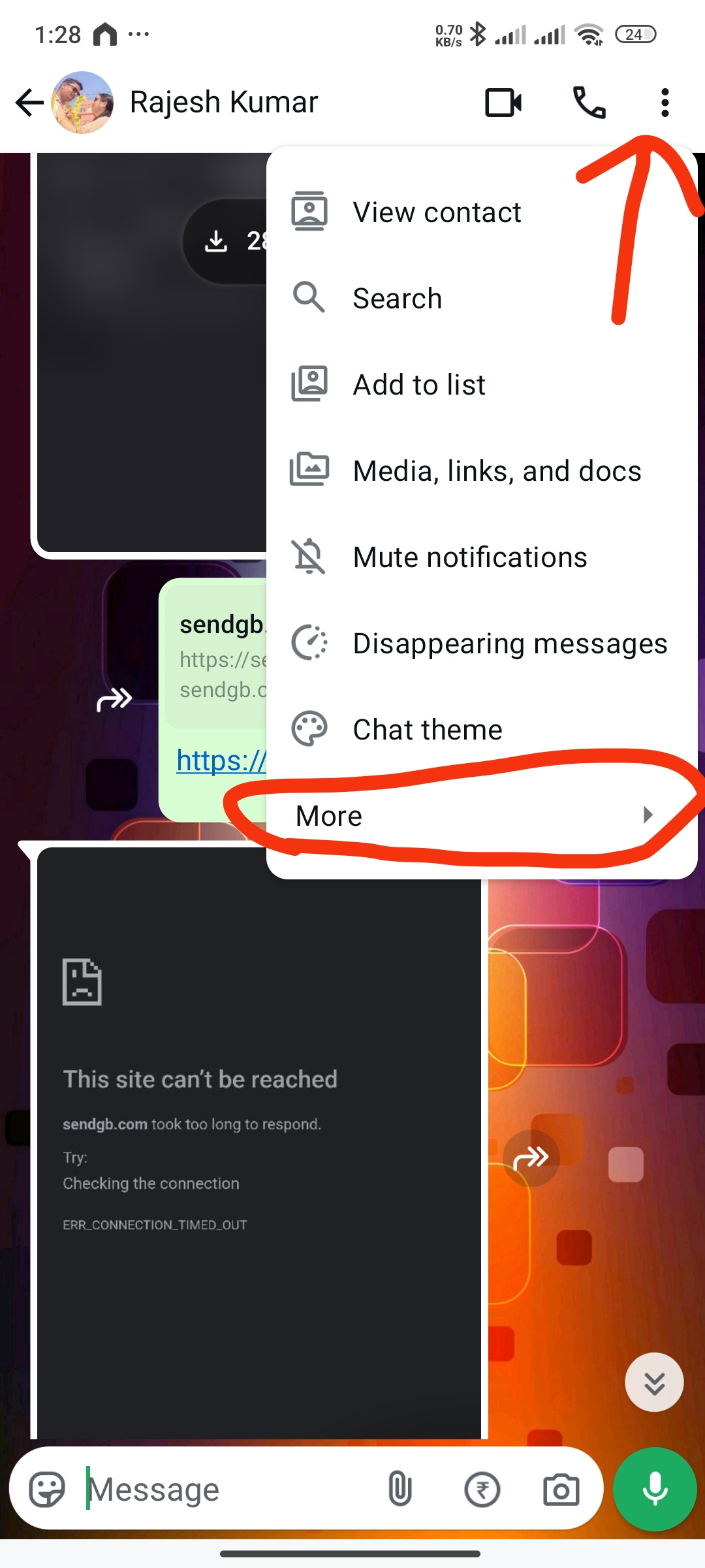 More options menu with Export chat option