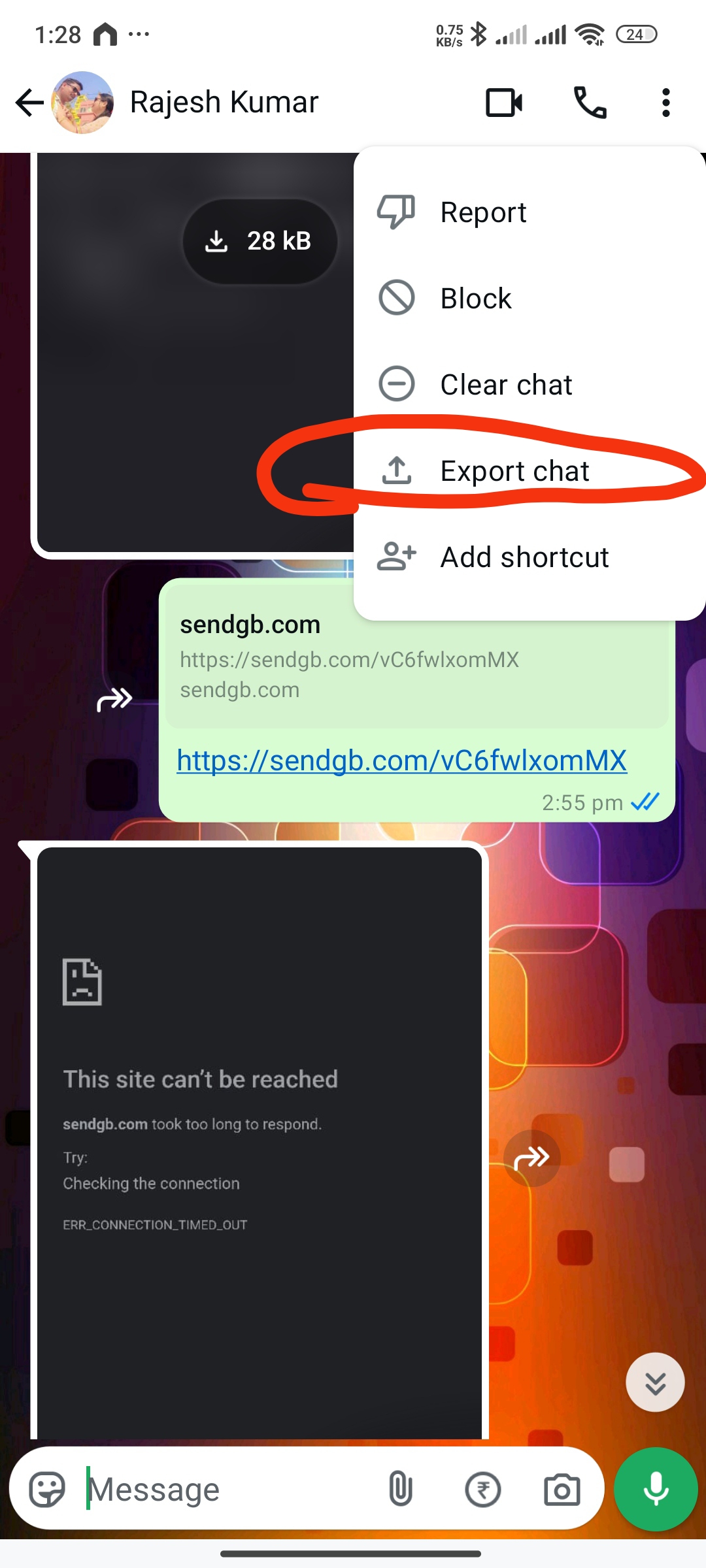 Export chat with or without media options