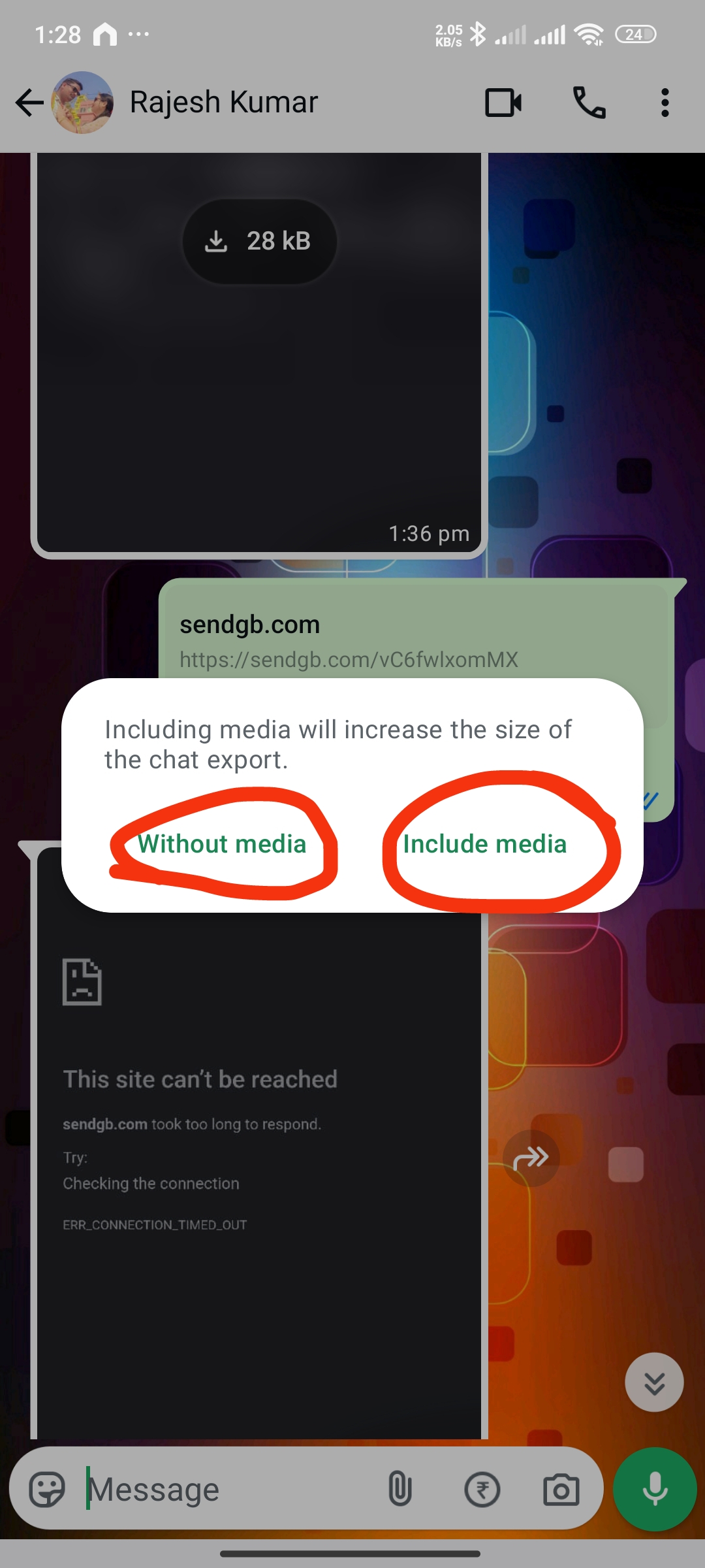 Including media will increase the size of the chat export