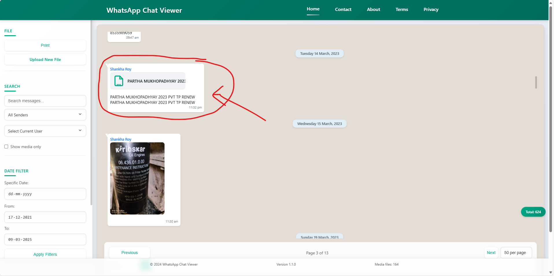 Document attachment in WhatsApp Chat Viewer