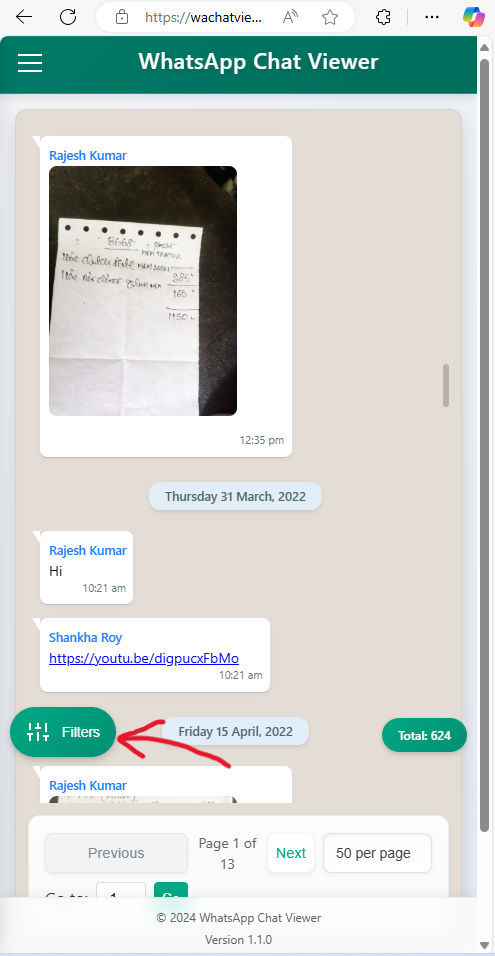 Floating Filters button on mobile interface
