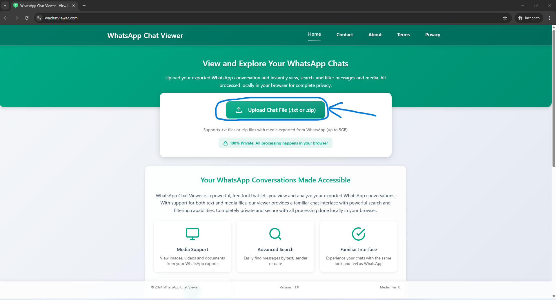 WhatsApp Chat Viewer upload interface