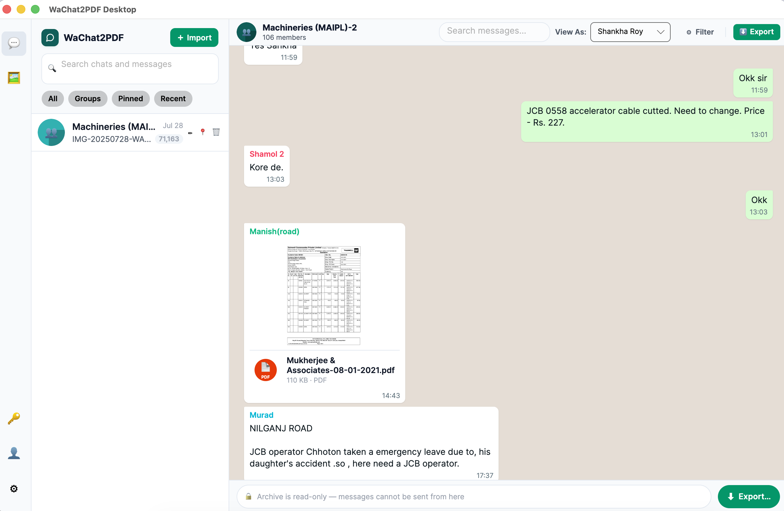 Chat viewer interface