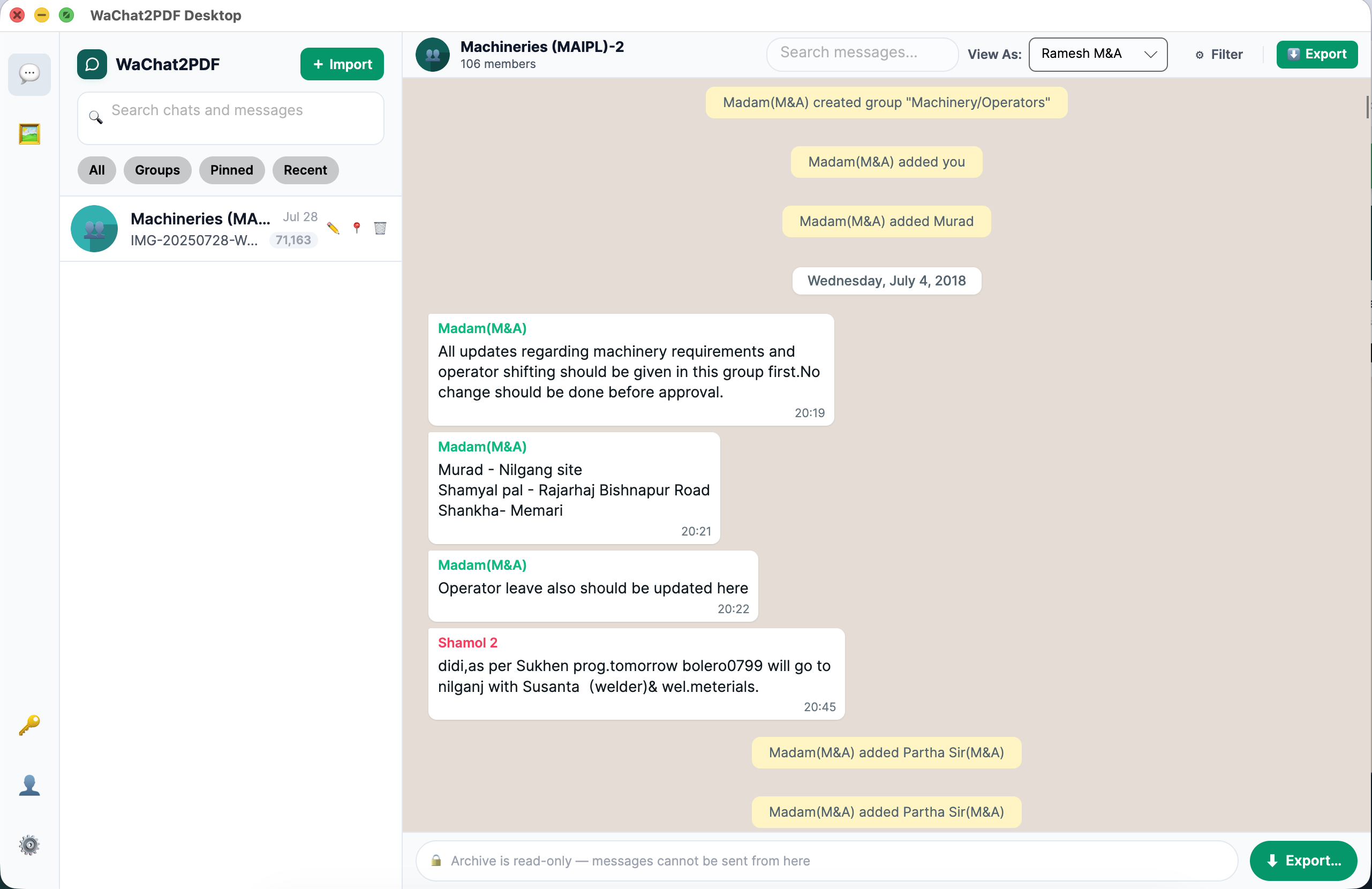 WaChat2PDF desktop app overview